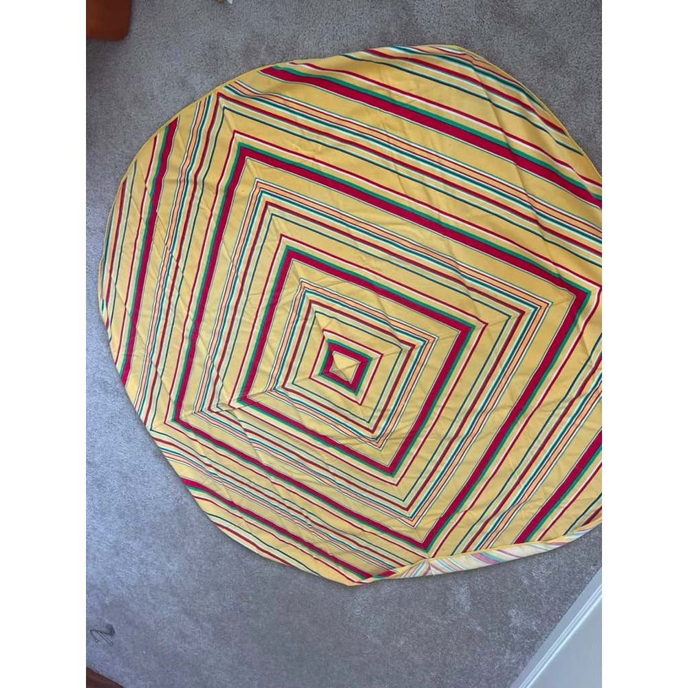 Vintage Style Round Tablecloth Yellow Red Green Striped Geometric 68 Inch